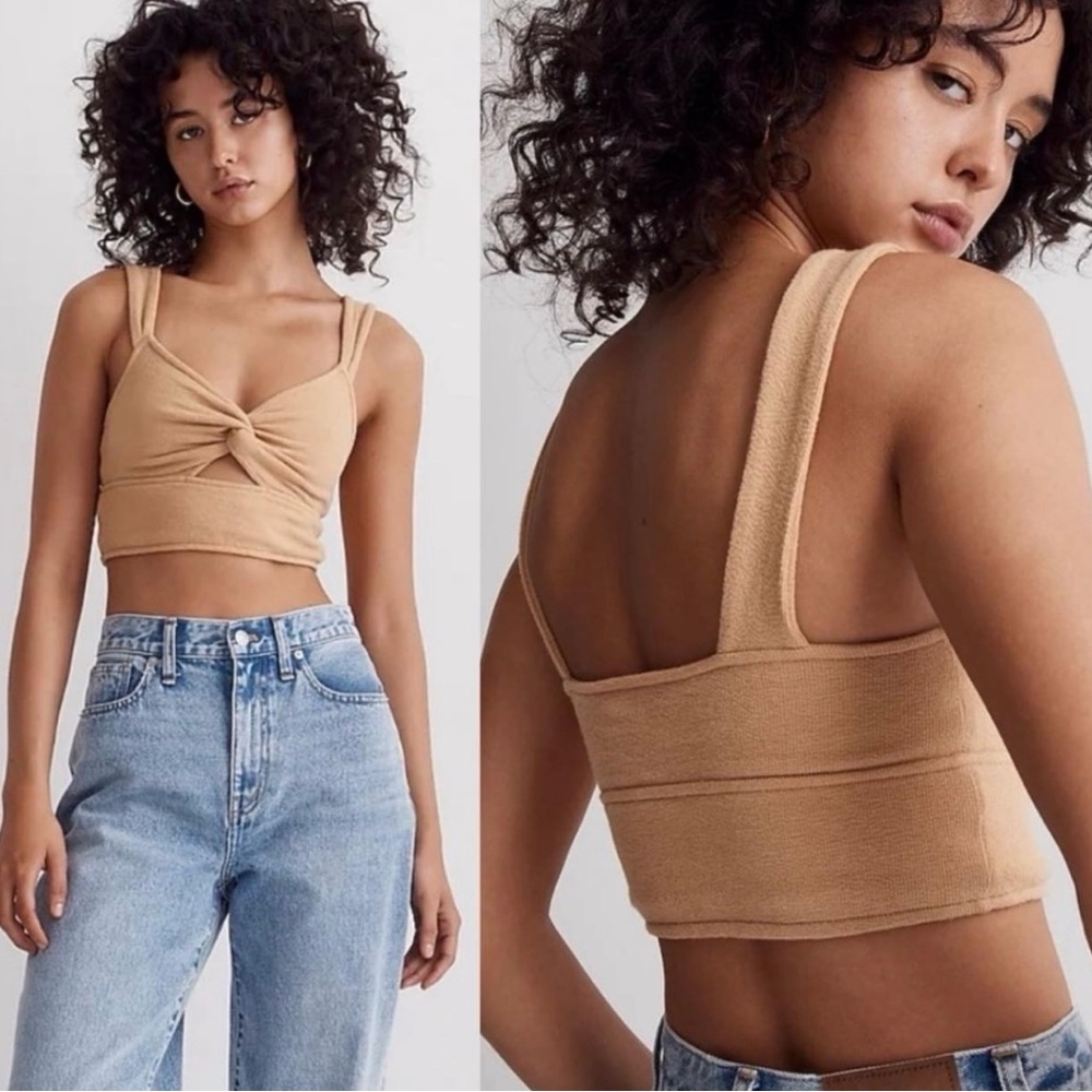 Madewell NWT Cutout Knot-Front Crop Tank Top Tan Textured size XL